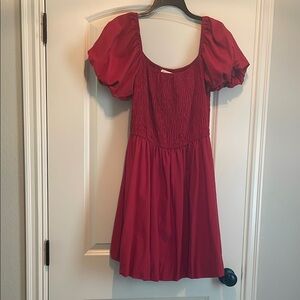 Elegant Red Puff Sleeve Dress